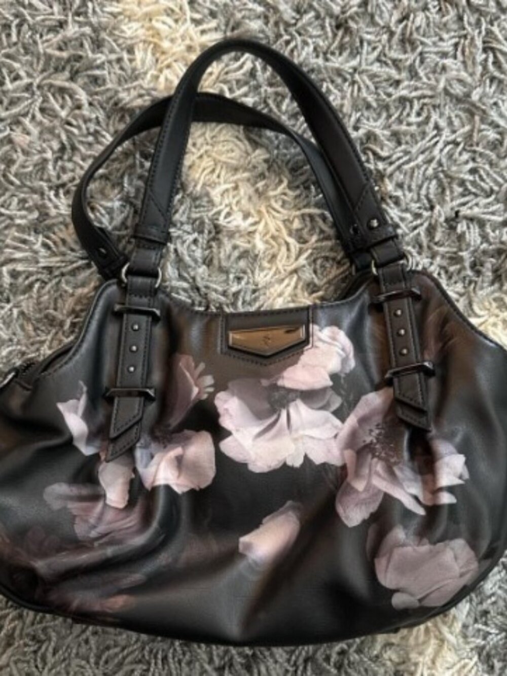 Simply Vera Vera Wang Black/Gray Floral Zip Satchel with Detachable Strap